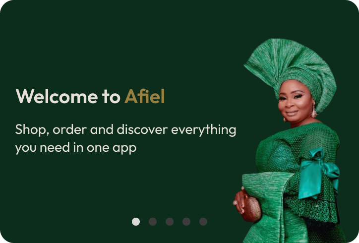 An Afiel shopper in green traditional dress holding shopping bags